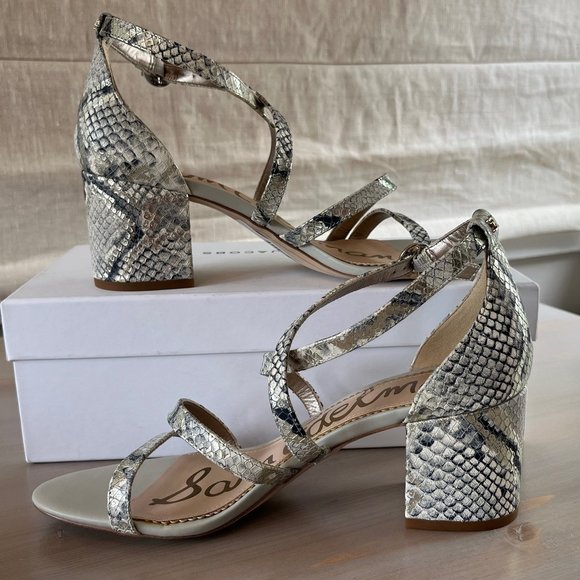 Sam Edelman Stacie Black & Cream Strappy Block Heel Sandal New! - Picture 3 of 6